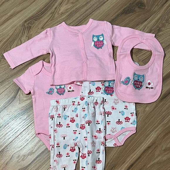NWT Sweet & Soft Pink & White Owl 5 Piece Layette Set 0-3 Months - Picture 3 of 16